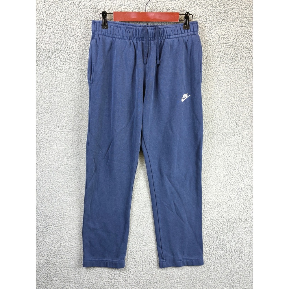 Nike Club Fleece Open Hem Sweatpants Mens M Navy Blue Embroidered Swoosh Casual